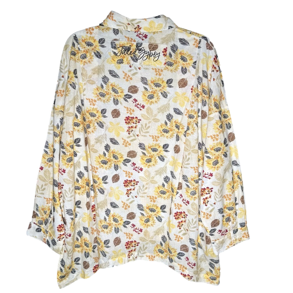 JADED GYPSY Sunny Days Top Button Down Sunflower Pattern Blouse w/ Chest Pocket - Picture 6 of 7